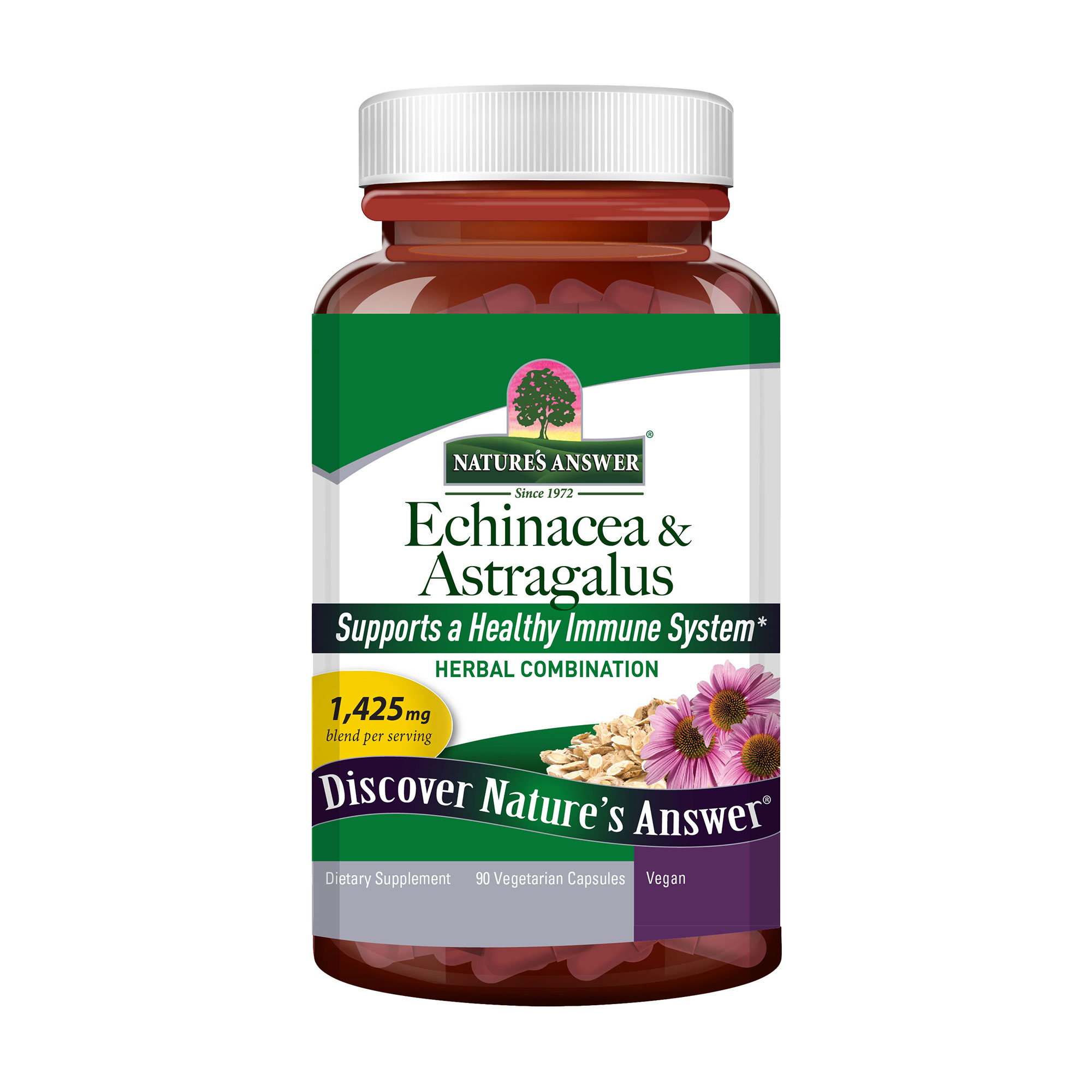 Ехінацея та астрагал Nature's Answer Echinacea &amp; Astragalus 1425 мг, 90 вегетаріанських капсул