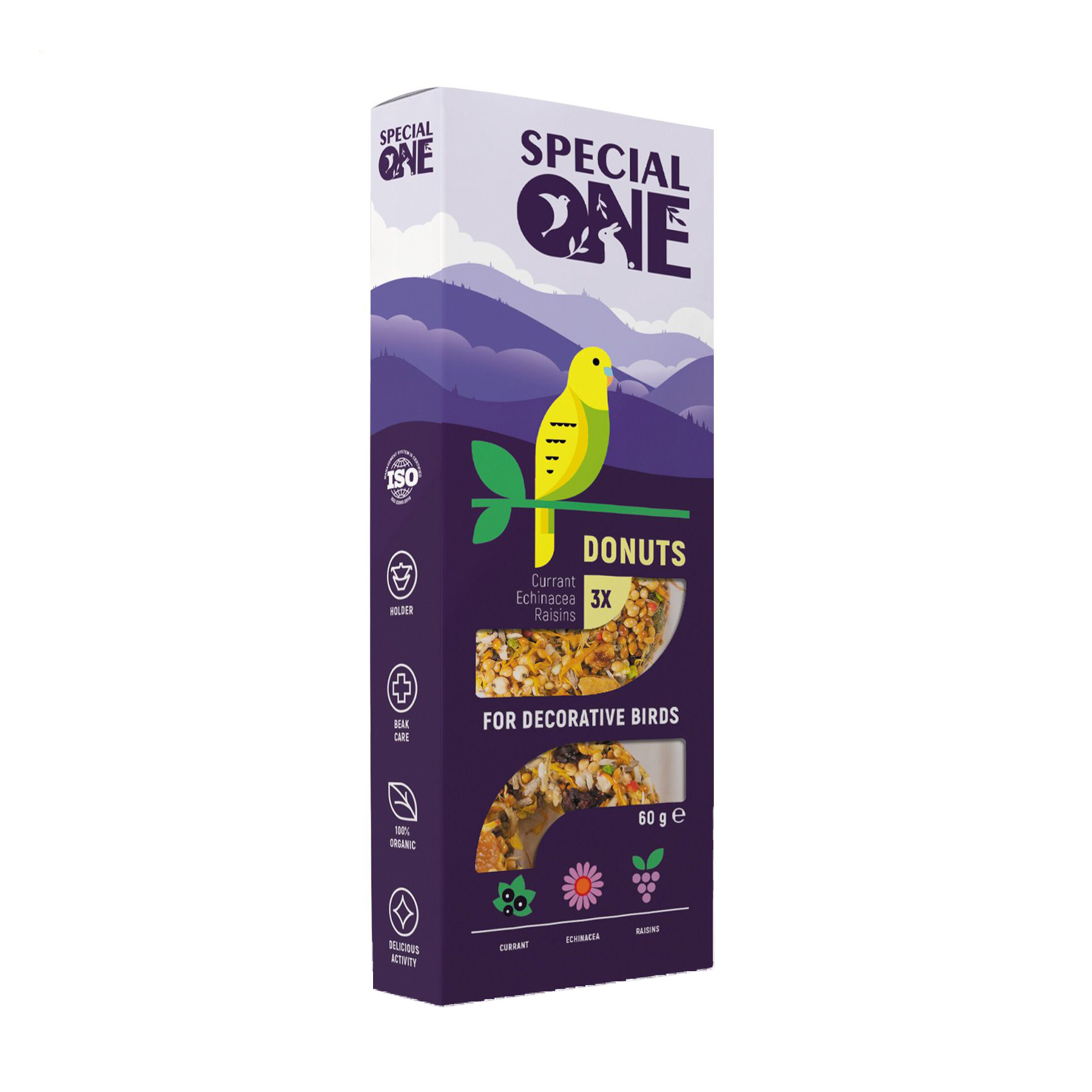 Ласощі для декоративних птахів Special One Пончики Смородина, ехінацея, виноград, 3 шт, 60 г